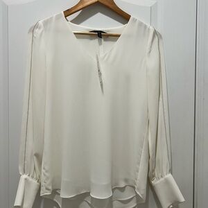 White House Black Market Cream V-Neck Blouse
